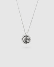 925 sterling Silver necklace with a silver pendant with black antiquing on a white background