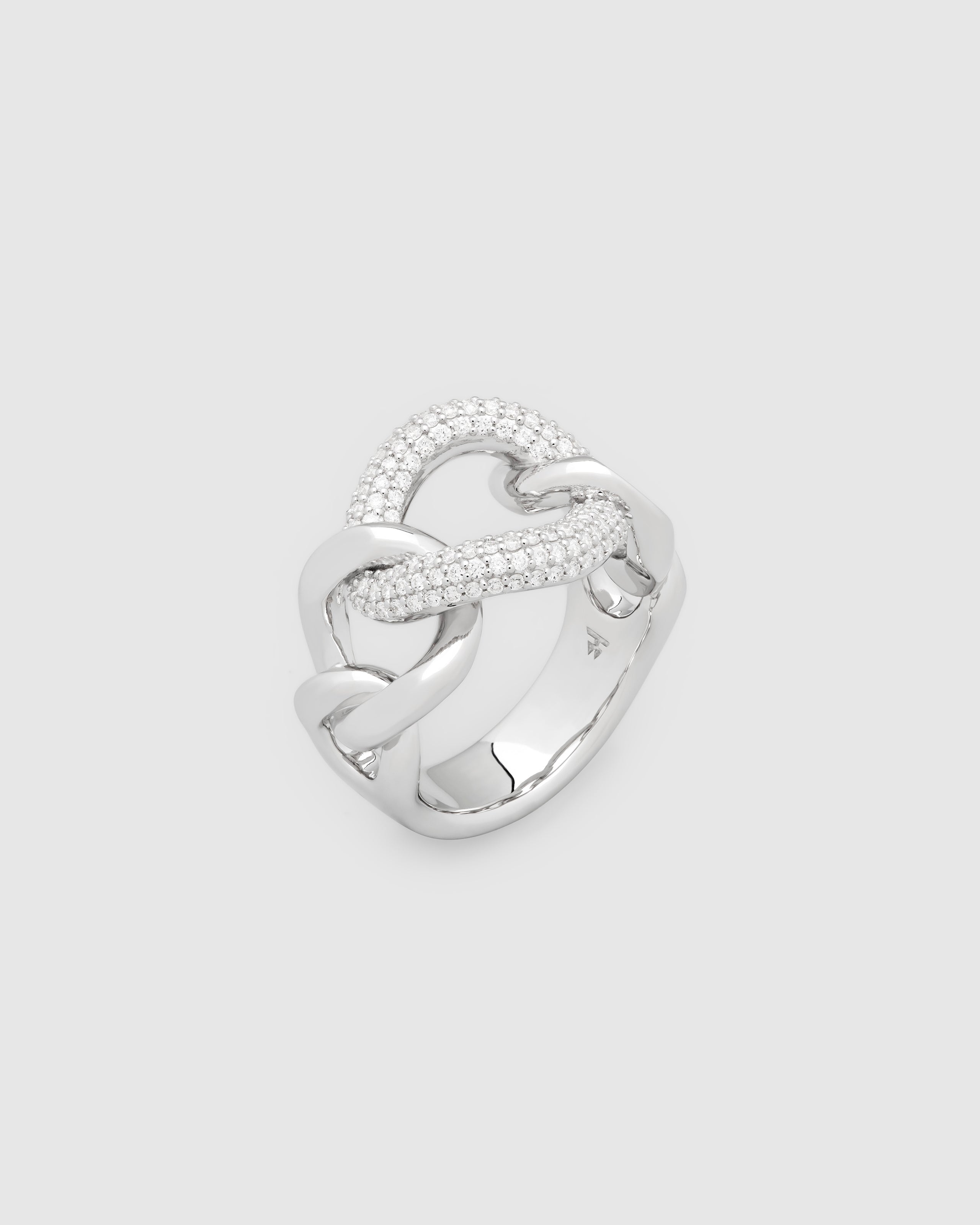 Tom Wood silver band ring with polished finish and 124 lab-grown diamonds